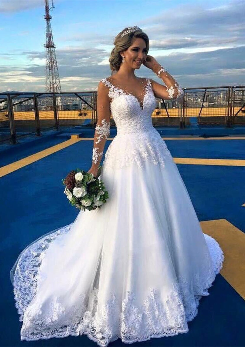 2019 Cathedral Wedding Dress With Sleeves With Illusion Neckline, Long  Sleeves, And Covered Buttons Real Pictures, Ball Gown Style, Perfect For  Your Special Day! From Fashion_google, $213.03