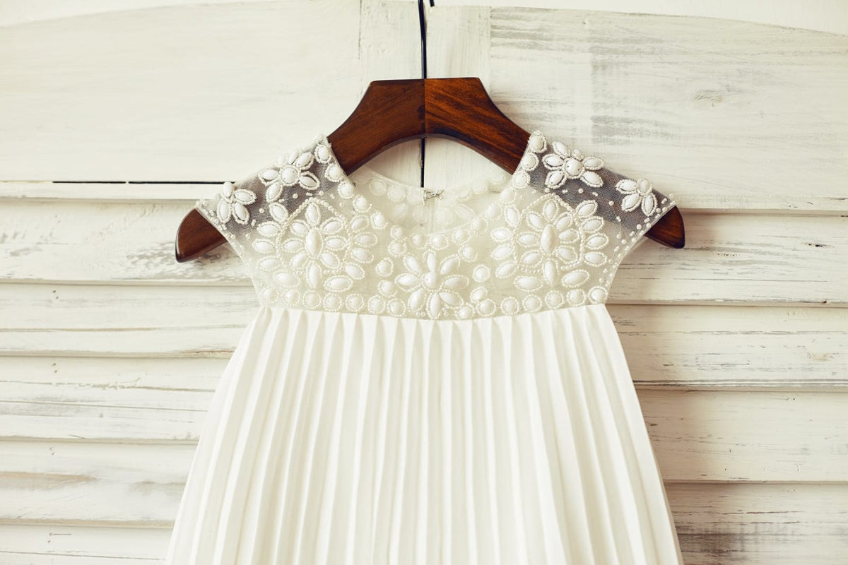 Ivory chiffon store flower girl dress