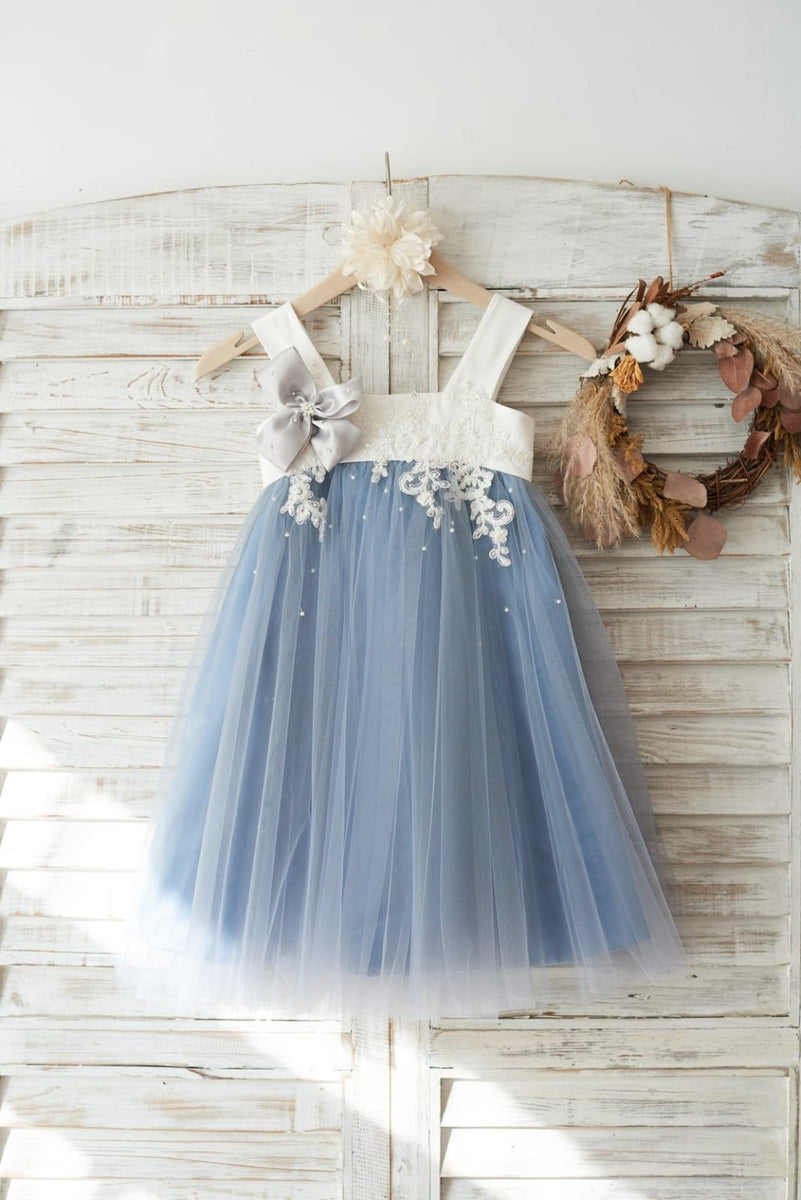 Sydney Dusty Blue Tulle Dress – Lace & Beads