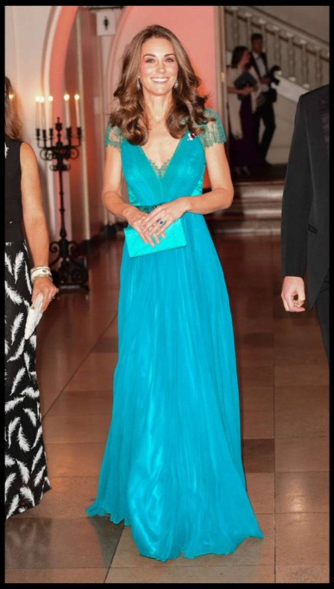 Kate Middleton A-line Blue Chiffon Lace Celebrity Dress Tusk