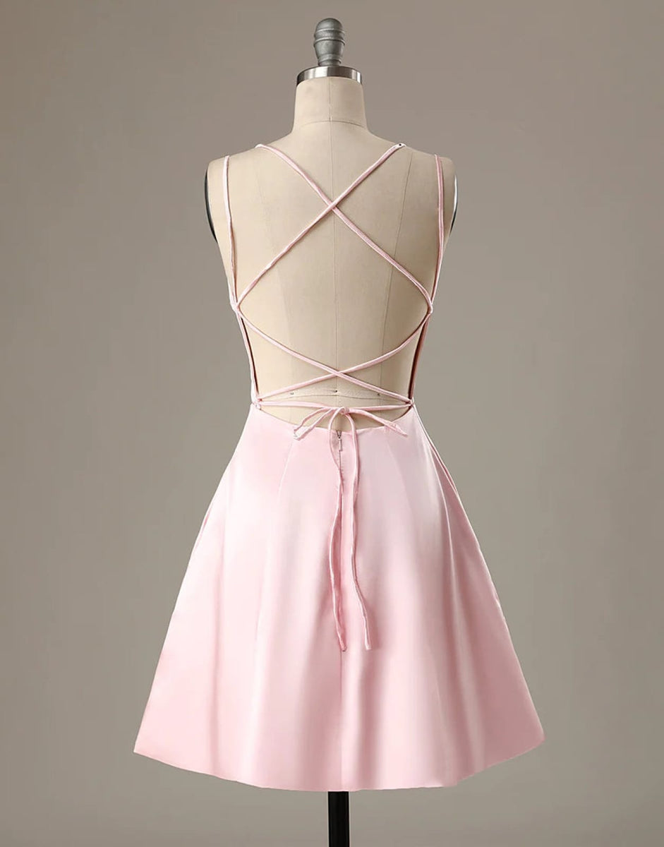 Cheap Blush Pink Halter A-line Backless Short Homecoming Dress, CM506 –  SposaBridal