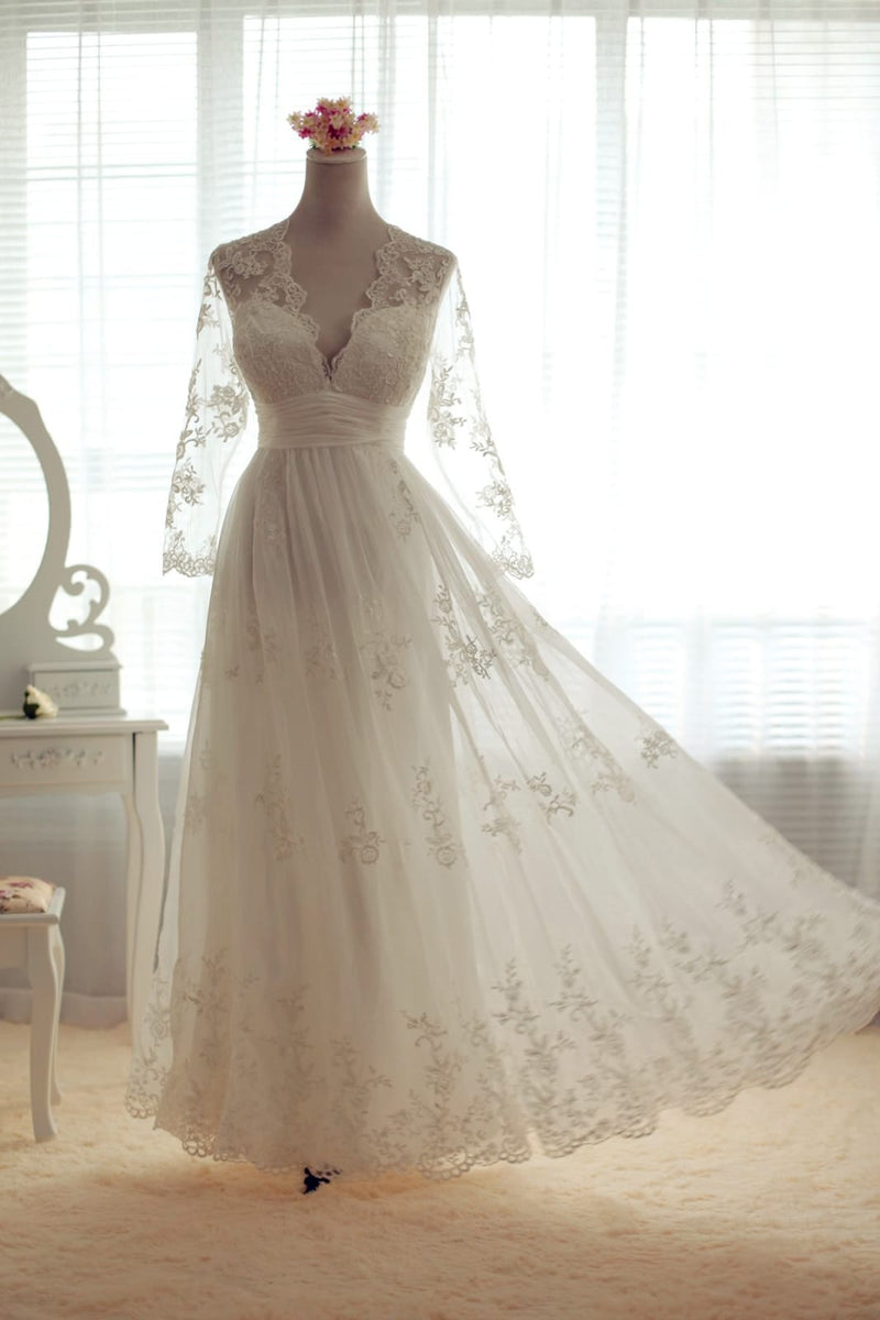 empire line v neck chiffon wedding dresses uk