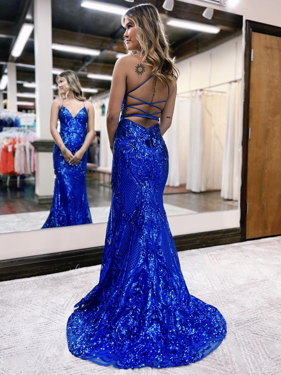 Glitter Blue Sequin Prom Dress Black Girls Sparkle V Neck Long Sleeve  Mermaid Formal Dresses Evening Wear 2023 Birthday Dance Party Gowns Elegant