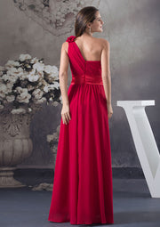 Chiffon Bridesmaid Dress A-Line One-Shoulder Floor-Length, Pleated Flowers