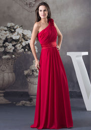 Chiffon Bridesmaid Dress A-Line One-Shoulder Floor-Length, Pleated Flowers