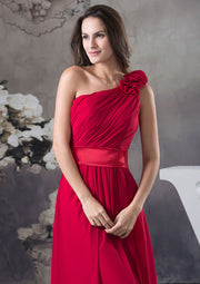 Chiffon Bridesmaid Dress A-Line One-Shoulder Floor-Length, Pleated Flowers