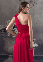 Chiffon Bridesmaid Dress A-Line One-Shoulder Floor-Length, Pleated Flowers