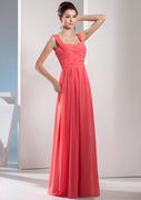 A-line Sweetheart Sleeveless Floor-Length Watermelon Chiffon Bridesmaid Dress, Pleated