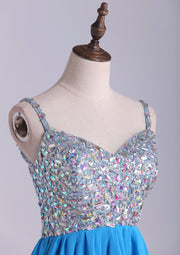 Mini vestido de fiesta corto de gasa sin mangas con escote en forma de corazón, cuentas de cristal