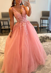 Princesse Plunging Sleeveless Floor-Length Tulle Ball Robe de bal, Dentelle