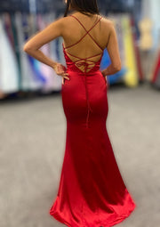 Sheath Cowl Neck Spaghetti Straps Long Criss-Cross Back Burgundy Charmeuse Prom Dress