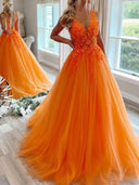 Princesse Plunging Sleeveless Floor-Length Tulle Ball Robe de bal, Dentelle