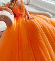 Princesse Plunging Sleeveless Floor-Length Tulle Ball Robe de bal, Dentelle