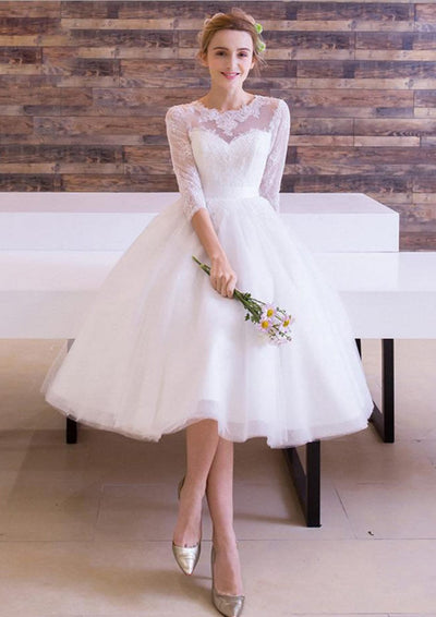 Ball Gown Ivory Satin Strapless Short Wedding Dress, Beaded Lace