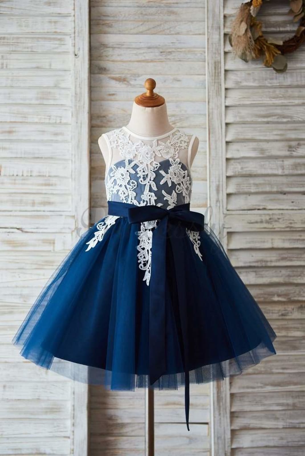 Navy blue and ivory flower girl dresses on sale