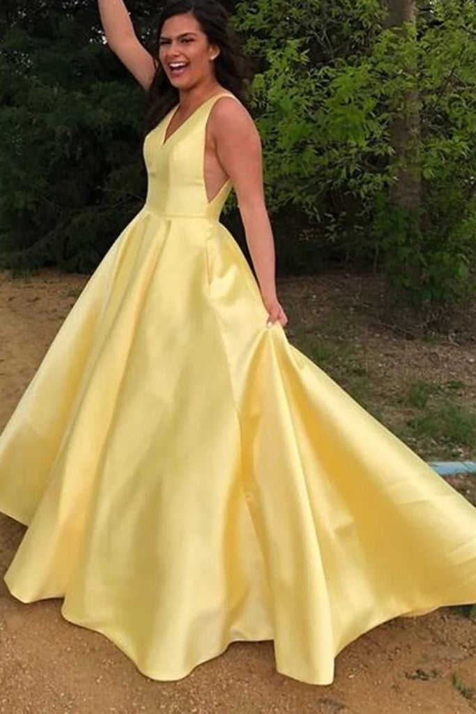 A Line V Neck Half Sleeves Plus Size Prom Dresses With High Side