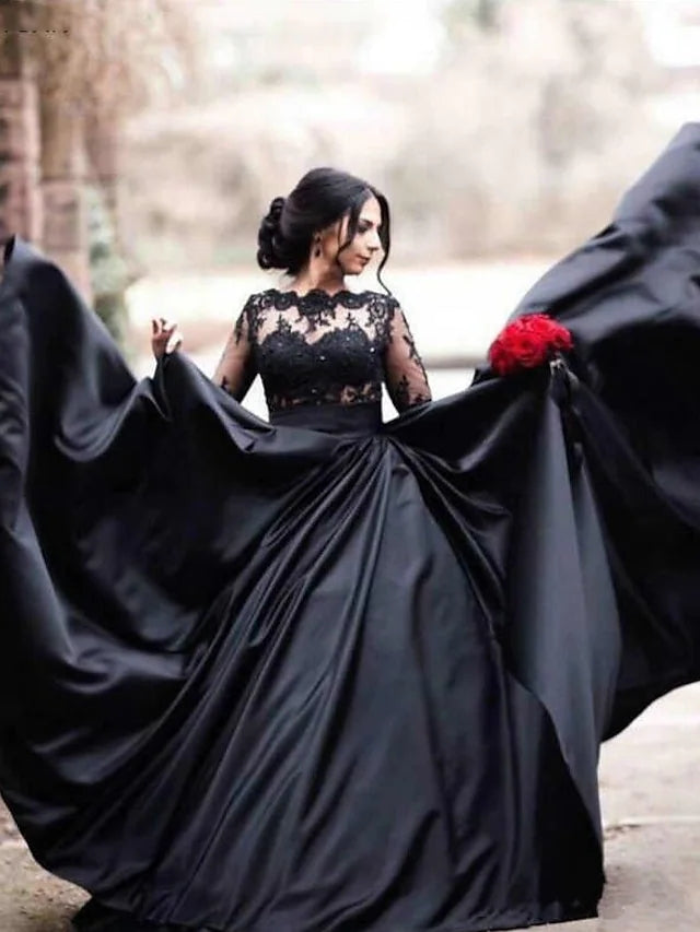 Plunge Illusion Tank Chapel Lace Tulle Black Trumpet Wedding Dress -  Princessly