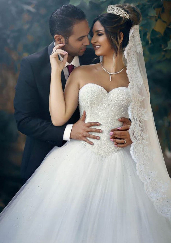 Royal Blue Wedding Dresses Sweetheart Bridal Gowns Beaded Luxury Princess  Dress