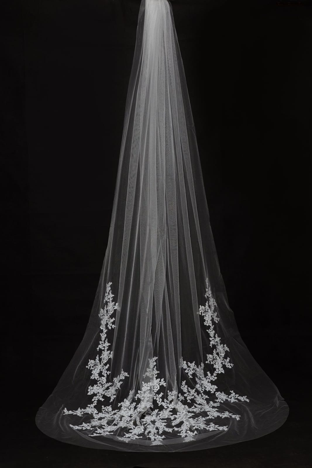 Champagne Bridal Cathedral Wedding Veil with Comb Sequins Appliques Tulle  Veil