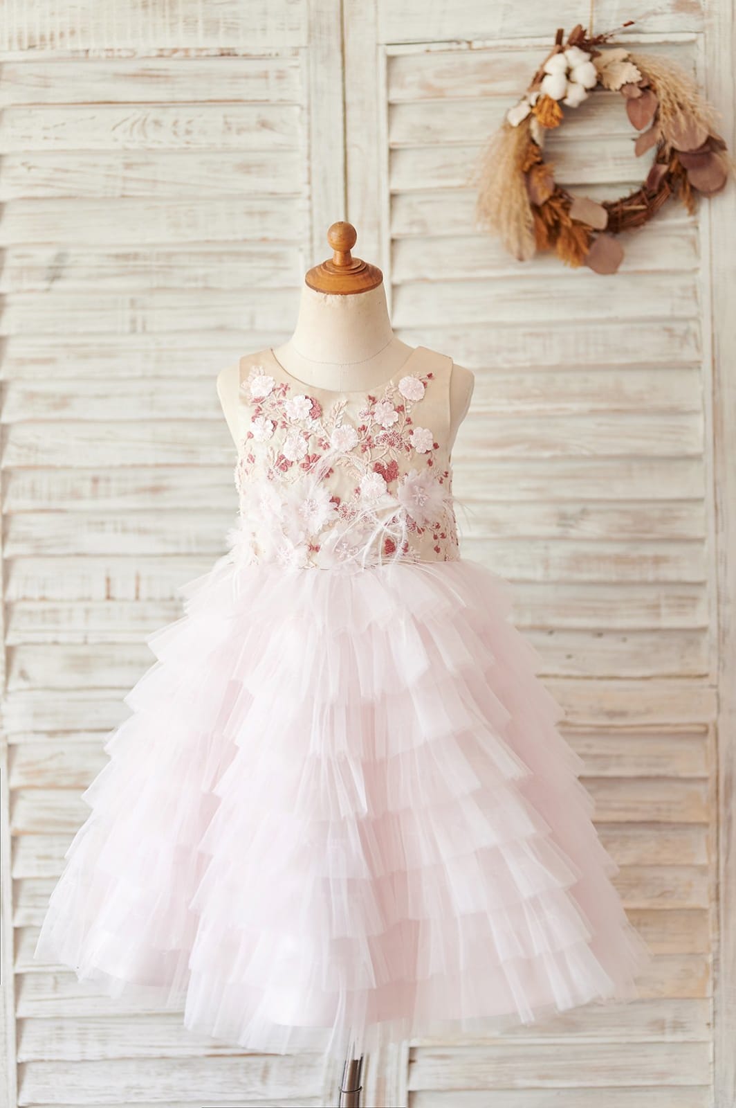 Cupcake Blush Pink Tulle Embroidery Lace V Back Wedding Flower Girl Dr Princessly