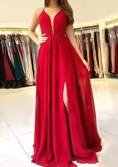 Sexy Plunging Neck Open Back Long Prom Party Dress - Promfy