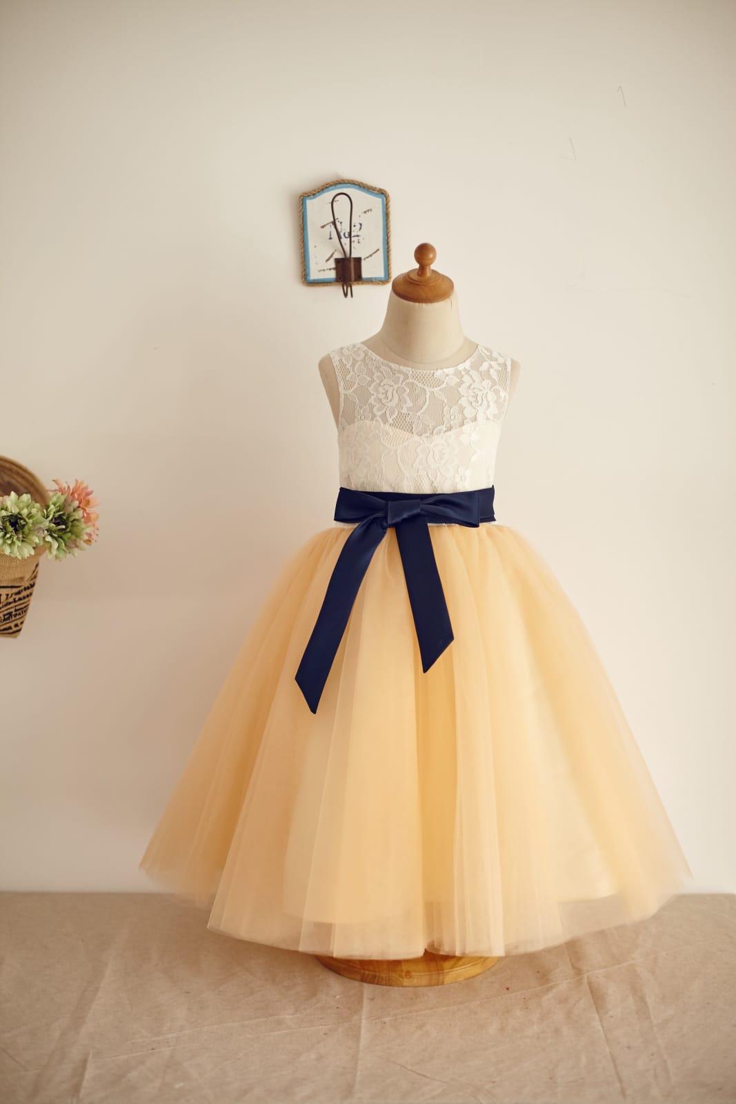 Ivory Lace Champagne Tulle Wedding Flower Girl Dress Belt 5T