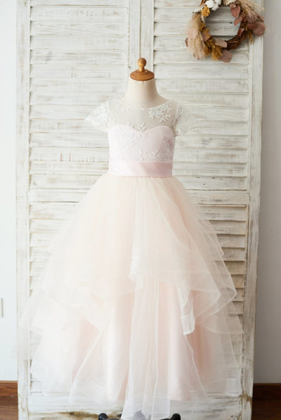 Pink Lace Embroidered Tulle Fairy Dress with Silver Stars Embroidery