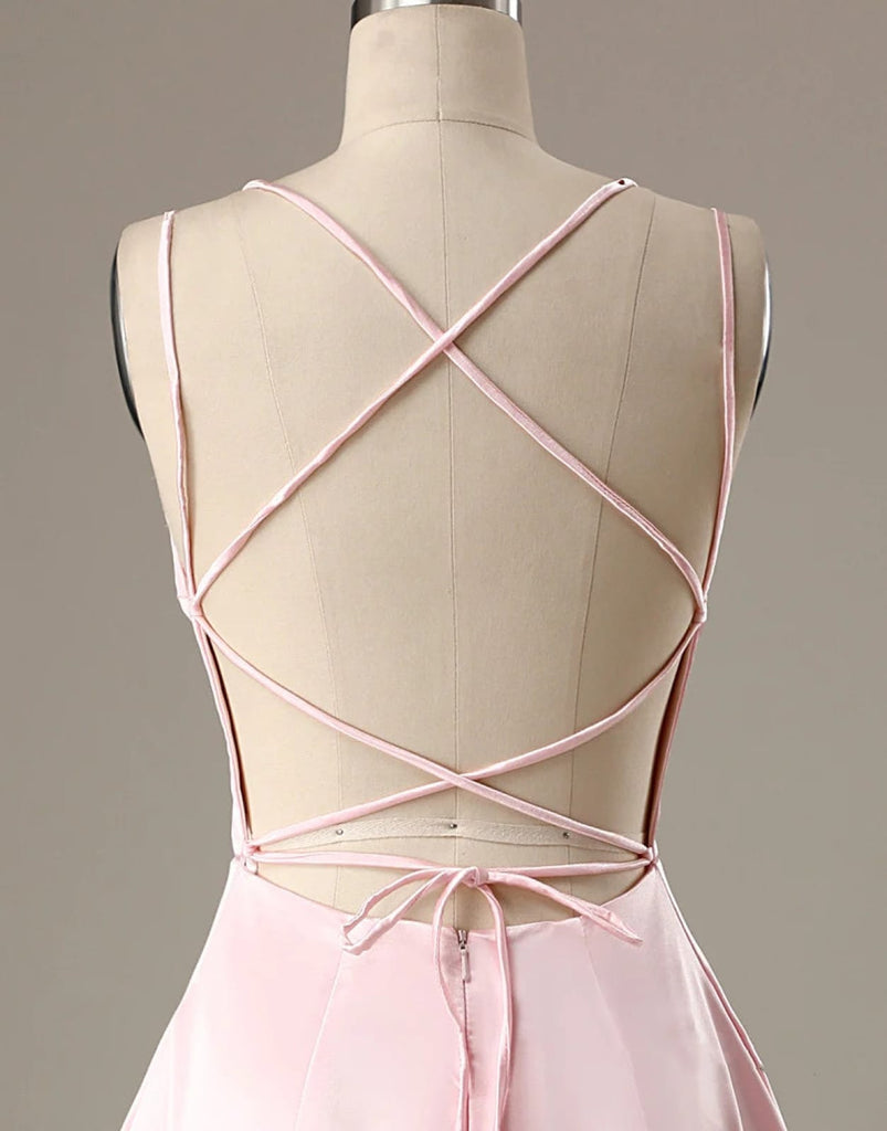 Halter Pink Short Prom Dress with Bow Ribbon Back – loveangeldress
