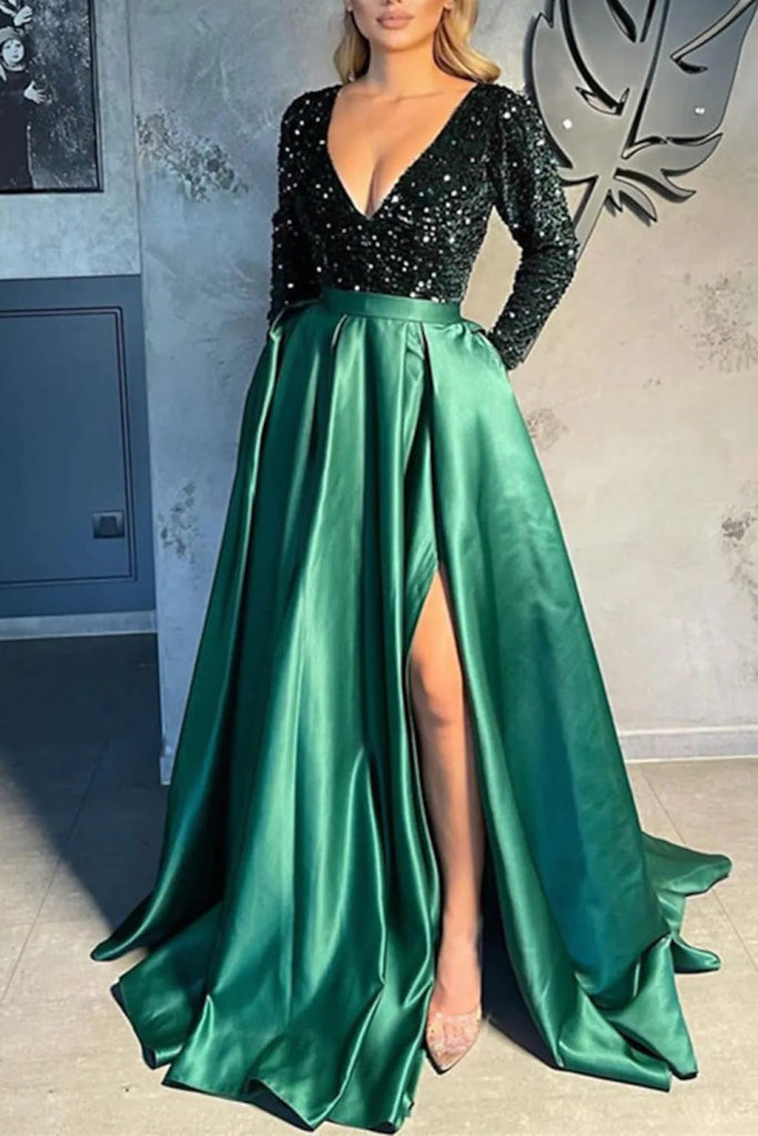 Shine Language Emerald Green Sequin Mermaid Maxi Dress
