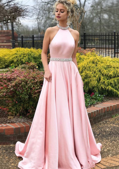 Buy Princess Halter Backless Pink Lace Prom Dresses Two Piece Floral Formal  Dress JS438 Online – jolilis