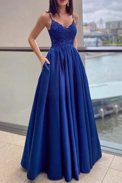 A-Line/Princess V-neck Long Sleeves Lace Satin Two Piece Prom Dress –  Sassymyprom