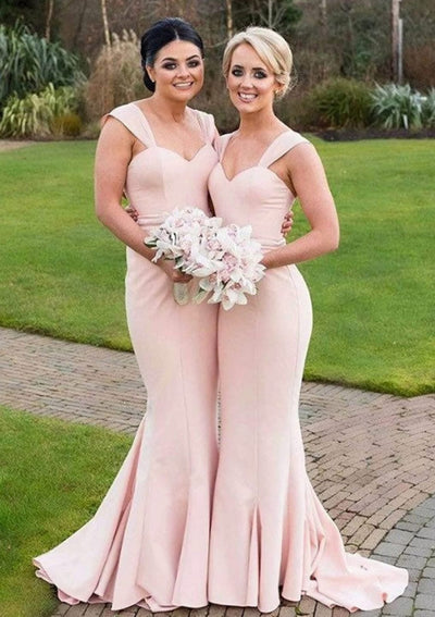 A Line Rose Pink Satin Bridesmaid Dresses Split Wedding Guest Dresses