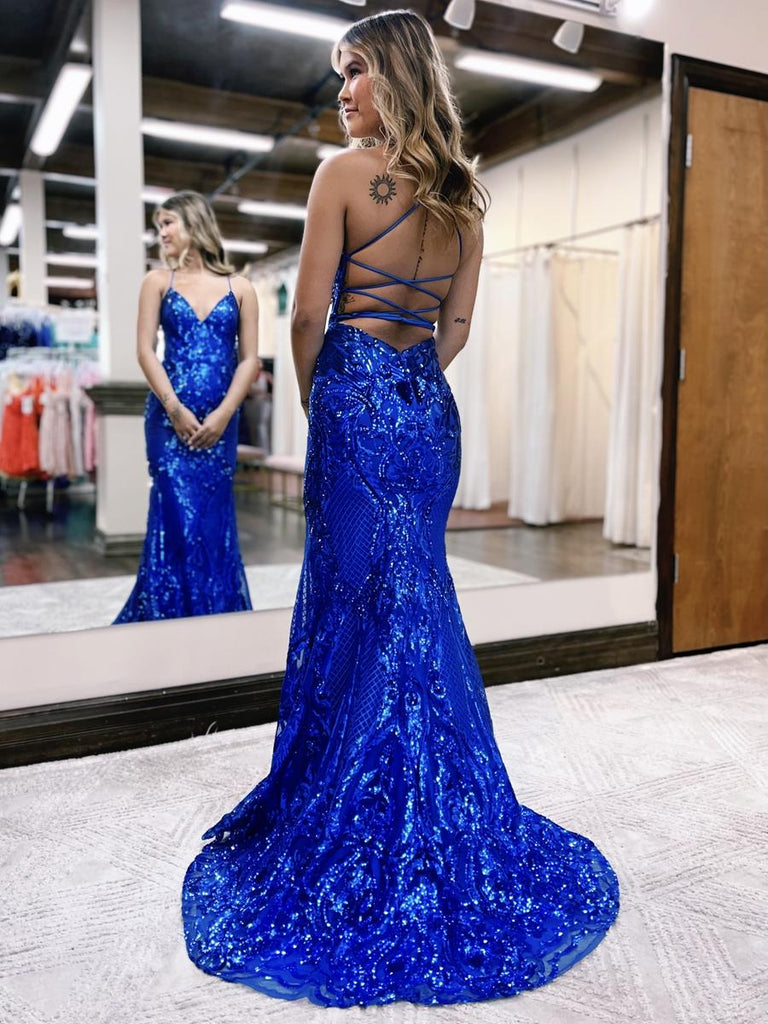 Royal Blue Corset Velvet Dress, Prom Gown With Train, African