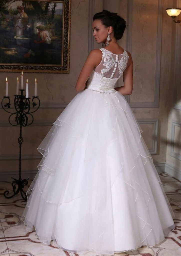 Ball Gown Ivory Satin Strapless Short Wedding Dress, Beaded Lace -  Princessly