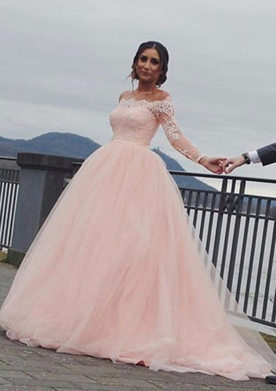 Plus Size Wedding Dress, Blush Wedding Dress, Pink Wedding Dress, Long  Sleeve Wedding Dress, Tulle Custom Wedding Dress 2019 / 0079 