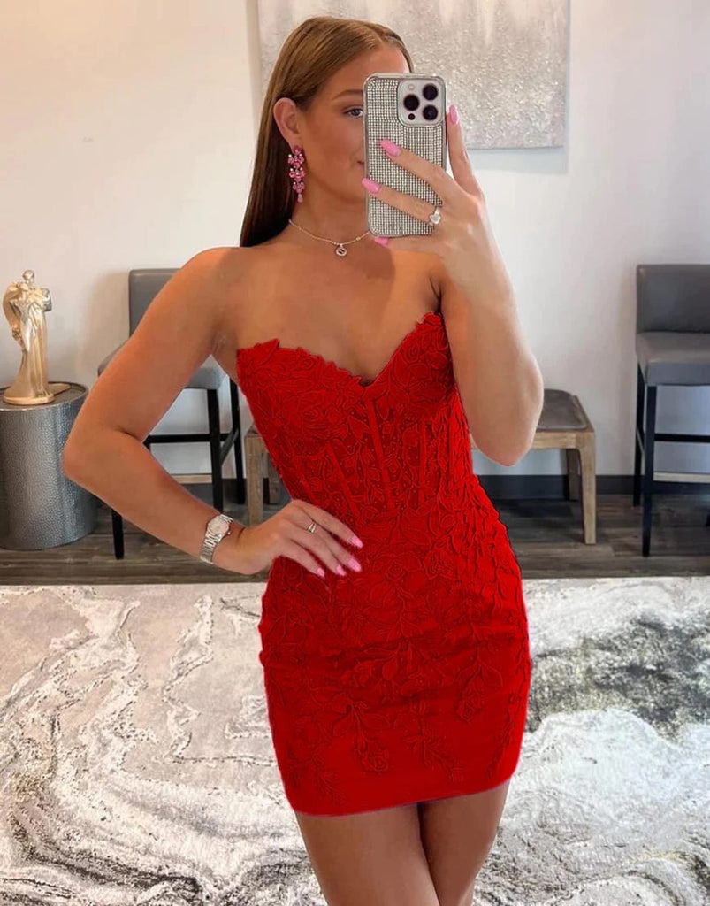 Stunning Lace Red Lace Corset Top Dress For Cocktail Parties And