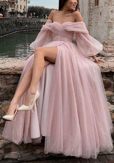 LTP0939,Elegant Champagne tulle corset prom dresses off the shoulder w –  Laylatailor Shop