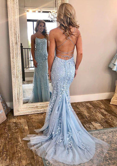 Glitter Light Blue Spaghetti Straps Long A Line Princess Prom Dresses For  Teens Y0351