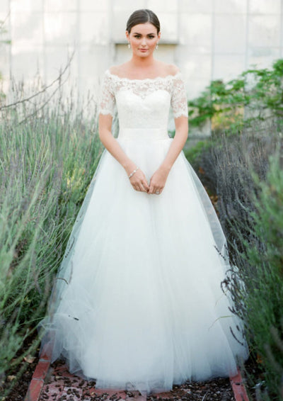 Princess Wedding Dresses,Wedding Gown with Short Sleeves,Floor Length  Bridal Dress,WD00285