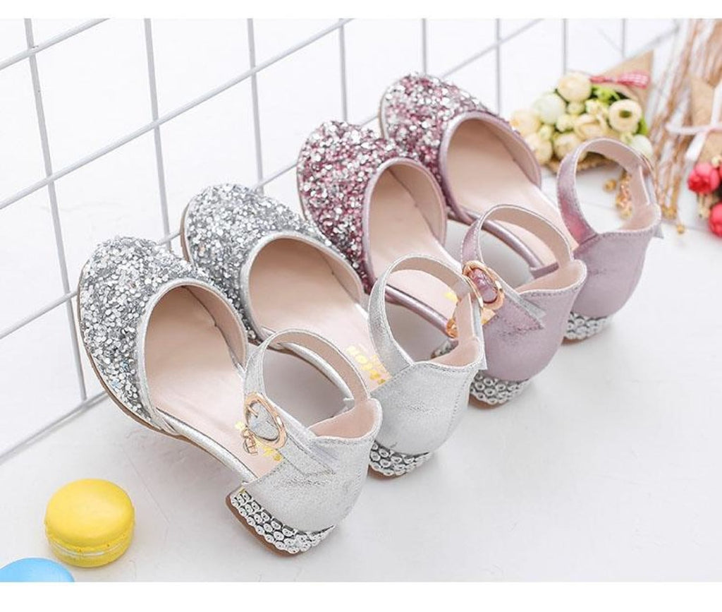 Girls high heel shoes; gold high heels for kids pageant & party