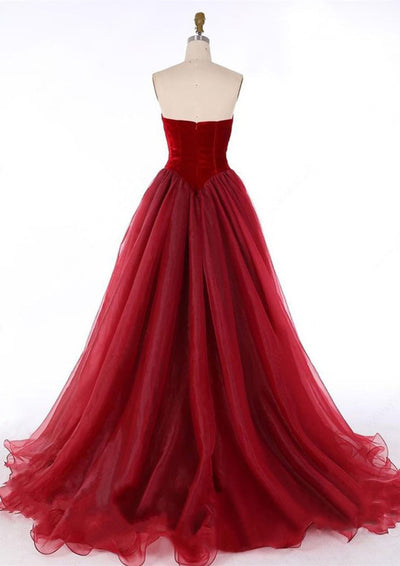 V Neck Spaghetti Straps Burgundy Velvet Prom Dress - Promfy