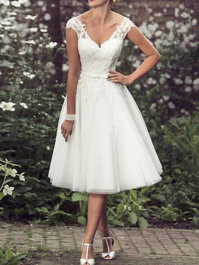 Bridal Shower A-Line Wedding Dress Tea Length 3/4 Sleeve Lace 2024