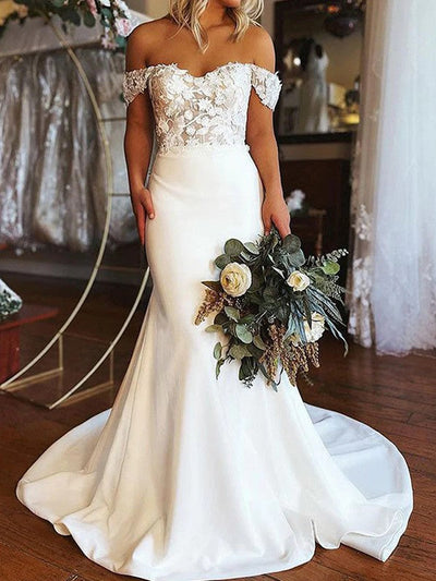 3/4 Sleeve Bateau Knee-Length Ball Gown Satin Wedding Dress With Lace -  Wedding Dresses - Stacees